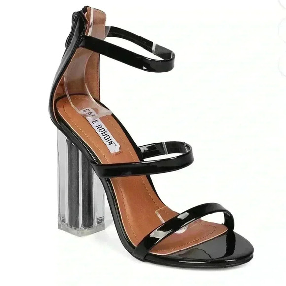 CAPE ROBBIN Maria black strappy glitter core block heel sandals - Picture 9 of 9